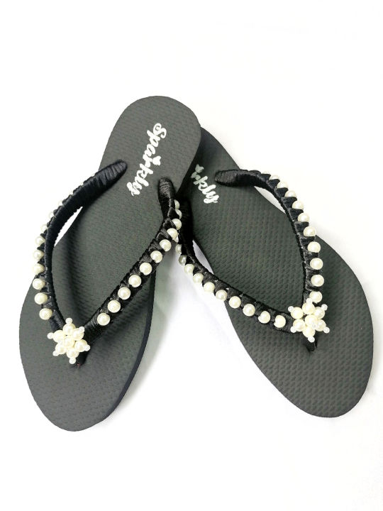 Sparkly Casual Floral Beaded Non - Leather Slipper