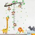 Cartoon Animals Giraffe Monkey Height Measure Wall Sticker For Kids Rooms Growth Chart Nursery Room Decor Wall Art. 