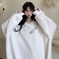 over Early Spring Baggy Coat bf Korean Style ins Sweater Super Popular V Collar size Female Idle Style Fashion Brand Slimming Thin. 