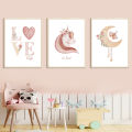 Cute Unicorn Sun Moon Rainbow Love Nursery Wall Art Canvas Painting Nordic Posters And Prints Wall Pictures Baby Kids Room Decor. 