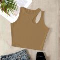 Trending Style Cut Out Crop Top High Quality Cotton Rib Fabric , Round Neck, Sleeveless Casual Party Wear Tight Tank/ T-Shirt In White, Ash And Green Colors For Women/ Ladies / Girls In S, M, L, Xl Free Sizes. 