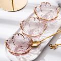 Small Glass Dish Nordic Style Gold Inlay Glass Sauce Bowl Mini Japanese Cherry Blossoms Seasoning Plate For Ice Cream Fruit Sala. 
