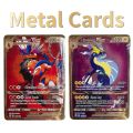 New Pokemon Anime Scarlet Violet Charizard Miraidon Koraidon Gold Black English Metal Cards Vmax Mega GX Game Collection Cards. 