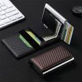 Card Box Rfid Men'S Anti-Theft Card Holder Automatic Degaussing Pop-Up Pu Leather Large Capacity Aluminum Alloy Card Holder Mini Wallet. 