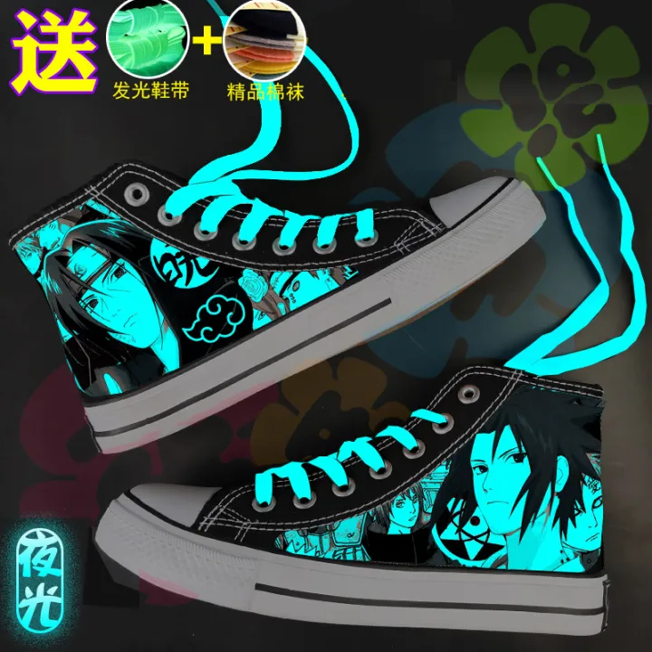Spring Breathable Boys Naruto Cartoon High-Top Canvas Shoes Boy Shoes Students Luminous Fashion Board Shoes Men's Shoes Handsome