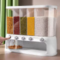 Wall-Mounted Dry Food Dispenser 6-Grid Cereal Dispensers Food Storage Container Kitchen Storage Tank for Cereal, Rice, Candy, Coffee Bean, Snack, Grain. 