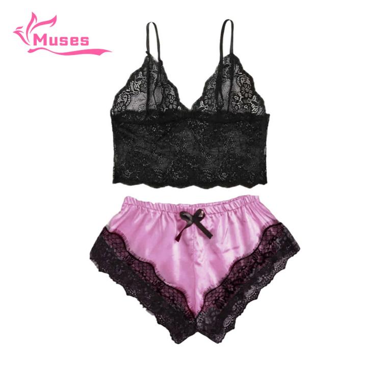 Muses%20Mall%20Camisole%20Shorts%20Set%20Attractive%20Women%20Camisole%20Shorts%20Lace%20Sleepwear%20Set%20-%20Image%203
