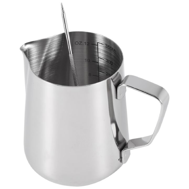 Milk Frothing Pitcher 350Ml (12Oz)Steaming Pitchers Stainless Steel Milk Coffee Cappuccino Latte Art Steam Pitchers Milk Jug Cup with Decorating Pen