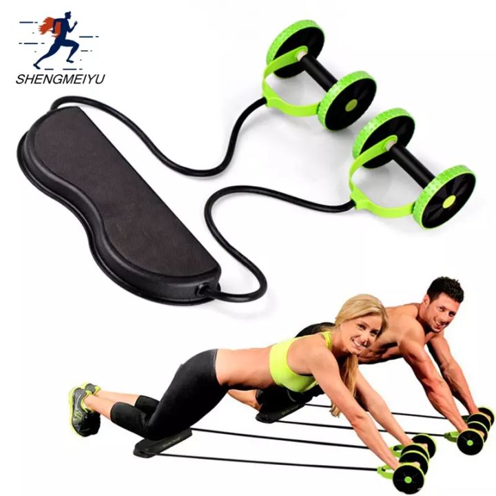 Revoflex Ab Wheel Home Gym - Green Ab Wheel Roller Sport Bodybuilding Revoflex Xtreme Dobule Wheels AB Roller Pull Rope Abdominal Trainer Gym Equipment Abs Trainer