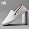 Khaki Crocodile Cloth Shoes2023Spring and Summer Flat Casual Men's Shoes Slip-on Men's Low Cut White Canvas Loafers. 