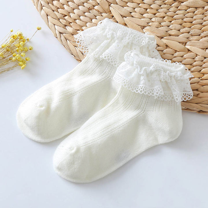 Princess Lace Baby Socks Summer Soft Breathable Solid Color Cotton Girl Short Socks