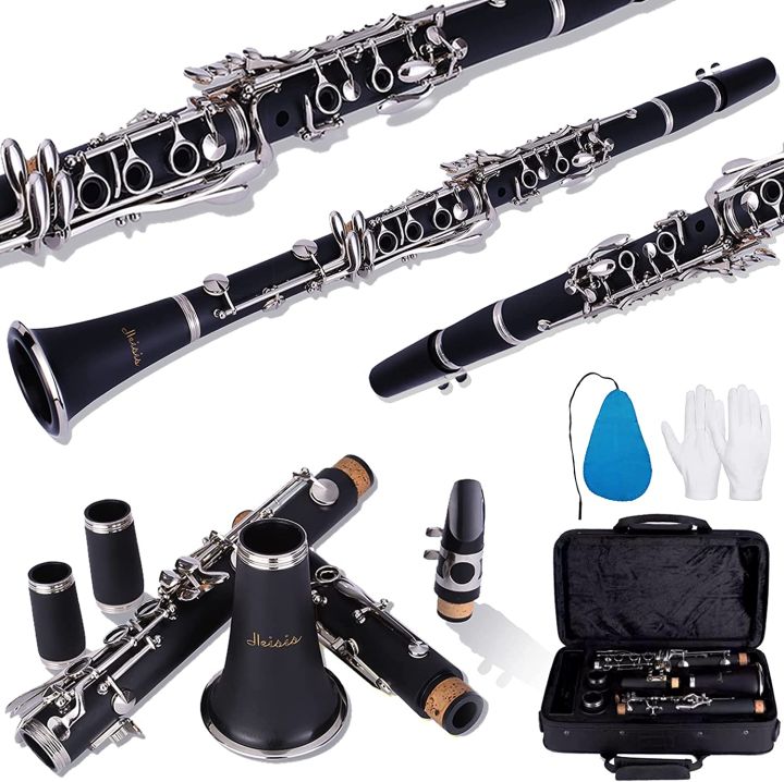 Professional Bb Clarinet Kit - Engineering Plastic Body, Ni-Plated Keys, Includes Gloves, Strap & Case