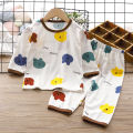 Children's loungewear set, summer thin men's and women's ice silk three-quarter sleeve cotton pajamas, baby breathable air conditioning clothes. 