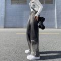 High Waist 2024 Spring New Small Straight All-Matching Loose Straight Gradient Black Gray Wide Leg Jeans for Women. 