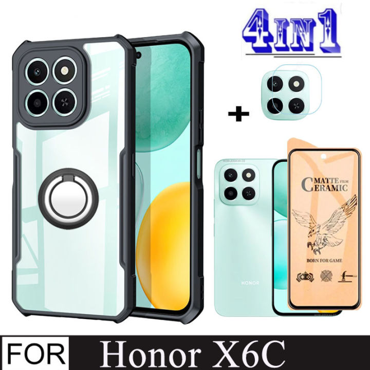 Honor X6C Shockproof Phone Case for Honor X8B X8A X7C X8C 4in1 Camera Lens Glass Screen Protector and Mobile phone holder