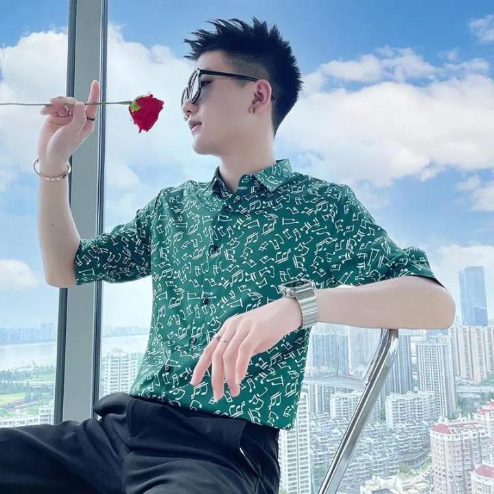 Summer Men's Half Sleeve Shirt Men's Trendy Handsome 3/4 Sleeve Non-Ironing Anti-Wrinkle Business Half Sleeve Youth Shirt Men