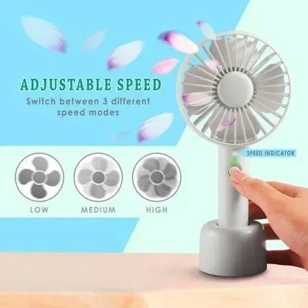 Minifan USB Rechargeable Mini Fan, Quiet Table Fan 3 Speed Modes Home & Outdoor Stand & Handheld