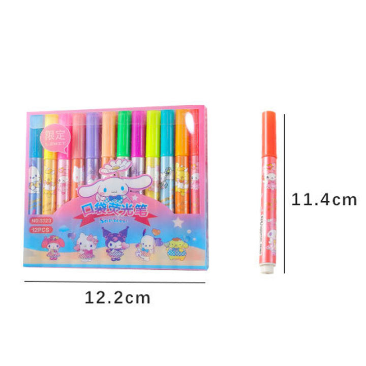 12PCS/Set%20Cartoon%20Cute%20Sanrio%20Pocke%20Fluorescent%20Highlighter%20Pen%20Marker%20Pens%20Stationery%20Material%20School%20Supplie%20Fugar%20-%20Image%202