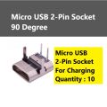 10 pcs of Micro USB 2-Pin 90 Degree Sockets. 