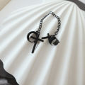 【ETOP】1Pc Black/Silver Punk Stainless Steel Earrings Metal Chain Double Cross Pendents Earring Gothic Jewelry Unisex. 