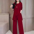 【HOT】 3Pcs/Set Fashion Lady Outfit O-Neck Dressing Up Comfortable Tank Tops Wide Leg Pants Mid-Length Coat Set. 