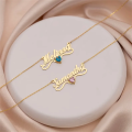 18K Gold Personalized Name Necklace with Birthstone Custom Name Necklace with Heart Birthstone Name Pendant Necklace for Women. 