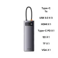 Baseus 8-in-1 Star Joy Series Multifunctional Type-C HUB Docking Station Gray (Type-C to HDMI*1 / VGA*1 /USB3.0*3 / Type C PD*1 / SD&TF*1) 6 Months Warranty. 