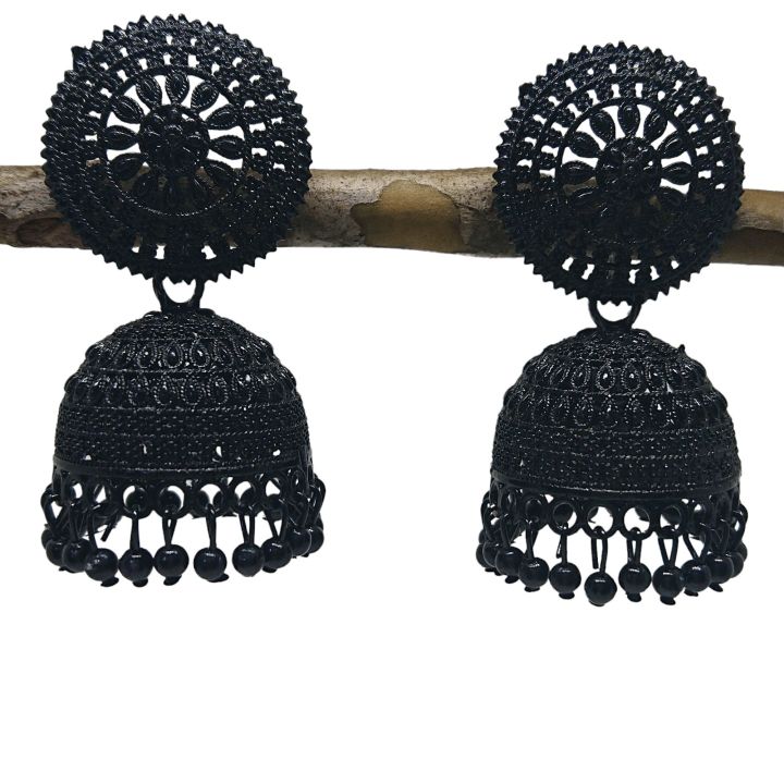 Traditional Jhumka earrings, Elegant, Unique, Indian & Pakistani Jewelry, Party and Casual Wear, Coated Matt Black Jhumka Jhumki LIMITED EDITION