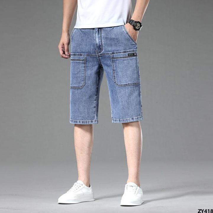 Men's%20Straight%20Summer%20Pocket%20Pants%20Stretch%20Six%20Or%20Seven%20Points%20Loose%20Men's%20Thin%20Breeches%202023%20Denim%20Shorts%20Pants%20-%20Image%205