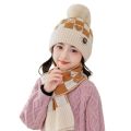 2Pcs/Set Winter Cute Pompom Children Hat Scarf Set Neck Warmer Woolen Knitted Scarf Cap Checkerboard Kids Beanie Caps Gifts. 