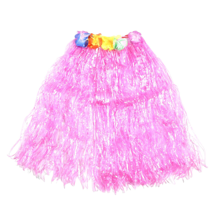 6%20Set%20Hawaiian%20Grass%20Skirt%20Flower%20Hula%20Lei%20Wristband%20Garland%20Fancy%20Dress%20Costume%20-%20Image%204