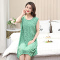 Artificial Cotton Nightdress Women's Summer Short-Sleeved Nightdress Sleeveless Daily Wear Pajamas plus Size Artificial Cotton Middle-Aged Mom Dress. 