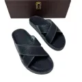Mens Cow Leather Slippers Fashion Solid Cast Rubber Sole B408. 