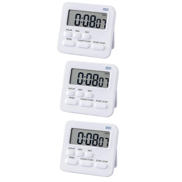 3X Kitchen Timer,Egg Timer with Clock,Digital Timer Stopwatch with LCD Loud Alarm for Cooking,Baking, Sports,Learning