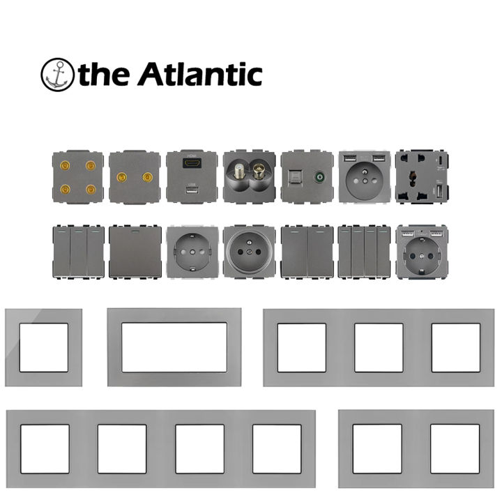 S Series-EU Power Socket USB Switch C-Type RJ45 Audio HDMI Module DIY Combination Gray Glass Frame DIY Accessories