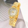 Fashionable Women's Jewelry Set: 5PCS - Watch, Rhinestone Quartz Watch, Crystal Necklace, Earrings, Ring. 