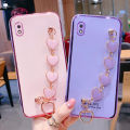For Samsung Galaxy A10 Back Cover + Love Heart Bracelet Luxury Glossy Shiny Plating Bumper Ladies Case Soft Silicone Protective Phone Cases. 