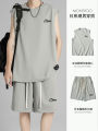 Sleeveless Vest Men's Summer Thin Quick-Dry Basketball Waistcoat Workout Short Sleeve T T-shirt Shorts Two-Piece Set. 