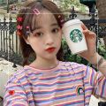 Super Hot cec Short Sleeve T Women's Summer T-shirt 2024 New Korean Style Fresh Rainbow Striped Loose Top ins Tide. 