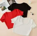 Cuelo Short Sleeve Square Neck Crop Top For Ladies. 