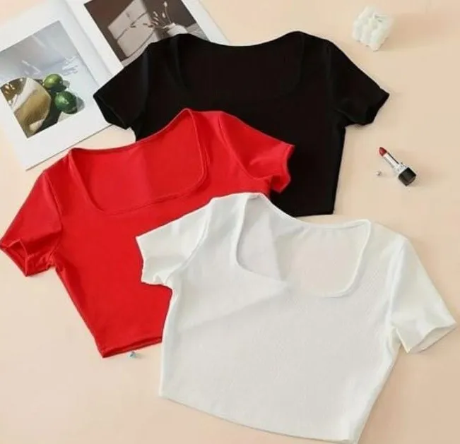 Cuelo Short Sleeve Square Neck Crop Top For Ladies
