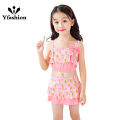 Yfashion 3pcs Girls Cotton Split Swimsuit Summer Sleeveless Breathable Bikini Swimwear With Swimming Cap For Summer Hot Spring. 