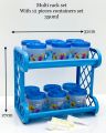 Spices Container 12 Pcs Flora Transparent Bottle Set with 2 Layer Multi Rack Good Quality & Multi-Purpose Kitchen Organizer. 