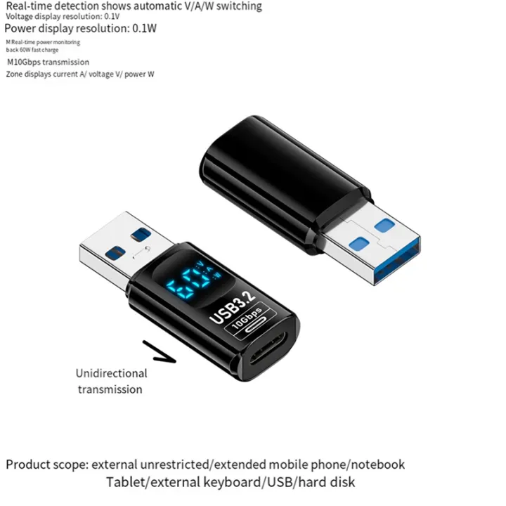 1PCS%20Digital%20LED%20Display%20USB%203.2%20Adapter%2010Gbps%2036-60W%20Power%20Meter%20Tester%20Smart%20Chip%20Data%20Transmission%20USB%20C%20Extension%20A%20-%20Image%206