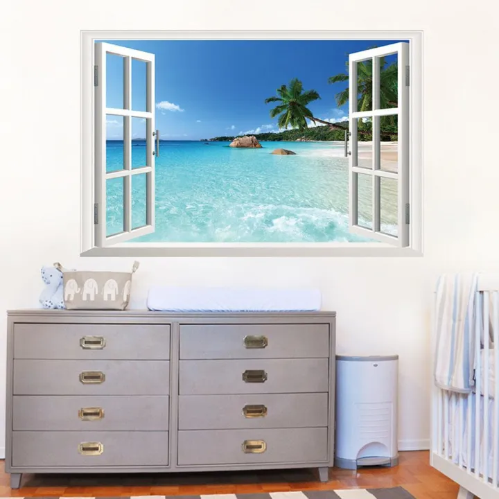 Large%20Removable%20Beach%20Sea%203D%20Window%20Decal%20WALL%20STICKER%20Home%20Decor%20Exotic%20Beach%20View%20Art%20Wallpaper%20Mural%20-%20Image%204