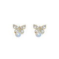 Korean Ladies Pearl Butterfly  Earrings Exquisite Women's Earrings Small Elegant Fashionable Female Earrings for Girls. 