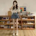 Hot Girl Ruffled Denim Skirt Women's Summer New Korean Style Breasted High Waist Slimming Anti-Emptied Miniskirt. 