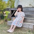 2024 New Floral Girls Dress Summer Korean Style Summer Western Style Children Bubble Princess Skirt. 