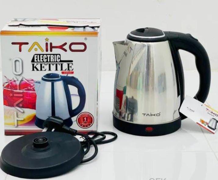 TAIKO Stainless Steel Electric Kettle 1.8 Liter, Fast boiling, Easy to use, Easy lid opening, 1500 Watts, Precision Pouring, Silver and Black
