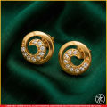 New Elegant Gold Plated Derana Spiral Earrings for Women - Luxury White Crystal Studded Swirl Studs for Girls - High Quality Hypoallergenic Fashion Jewelry Sri Lanka - FC-E. 